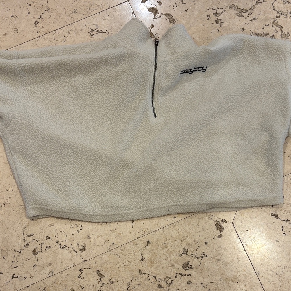PLAYBOY Cream Quarter-Zip Sweater